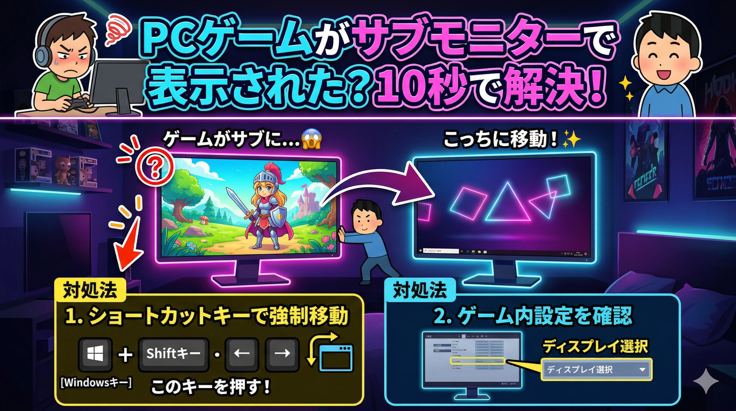 PCゲームがサブモニターで表示されてしまった場合の対処法