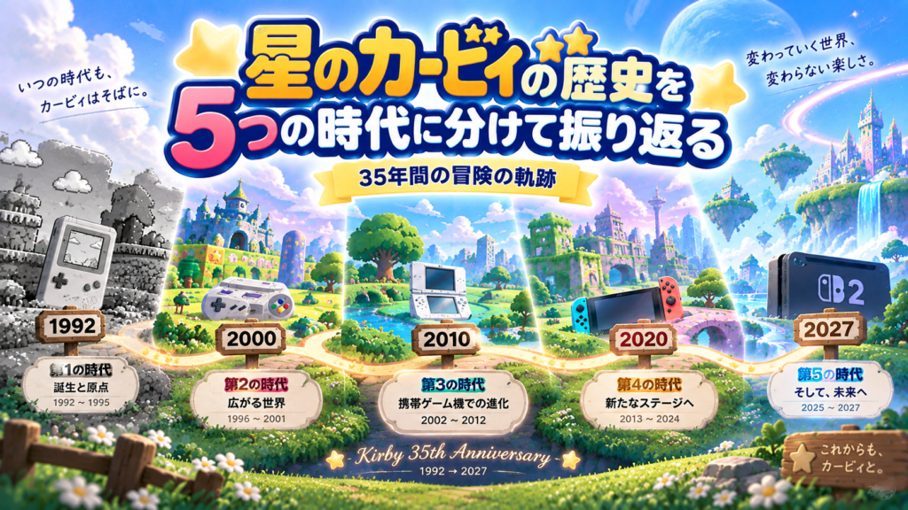 歴代カービィの歴史を5つの時代に分けて振り返る画像