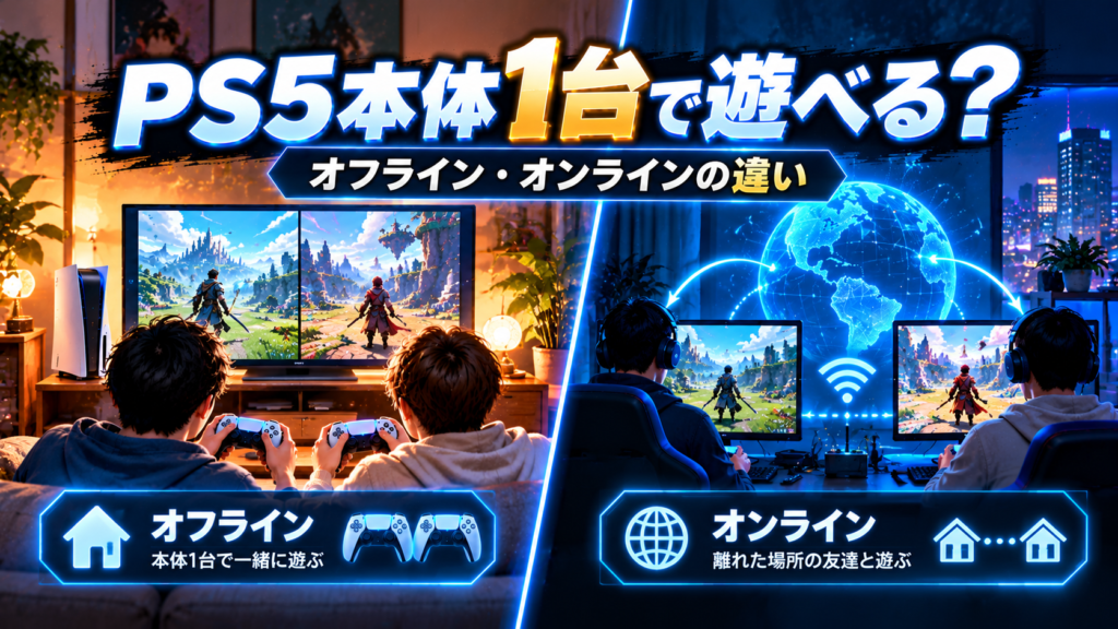 PS5の2人プレイは本体1台でできる?オフライン・オンラインの違い画像