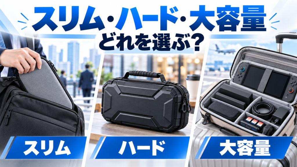 持ち運びにはスリム・ハード・大容量のどれがおすすめ?画像