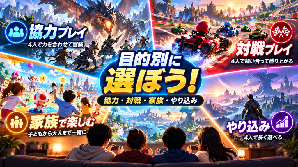 目的別におすすめのSwitch2の4人プレイゲーム画像