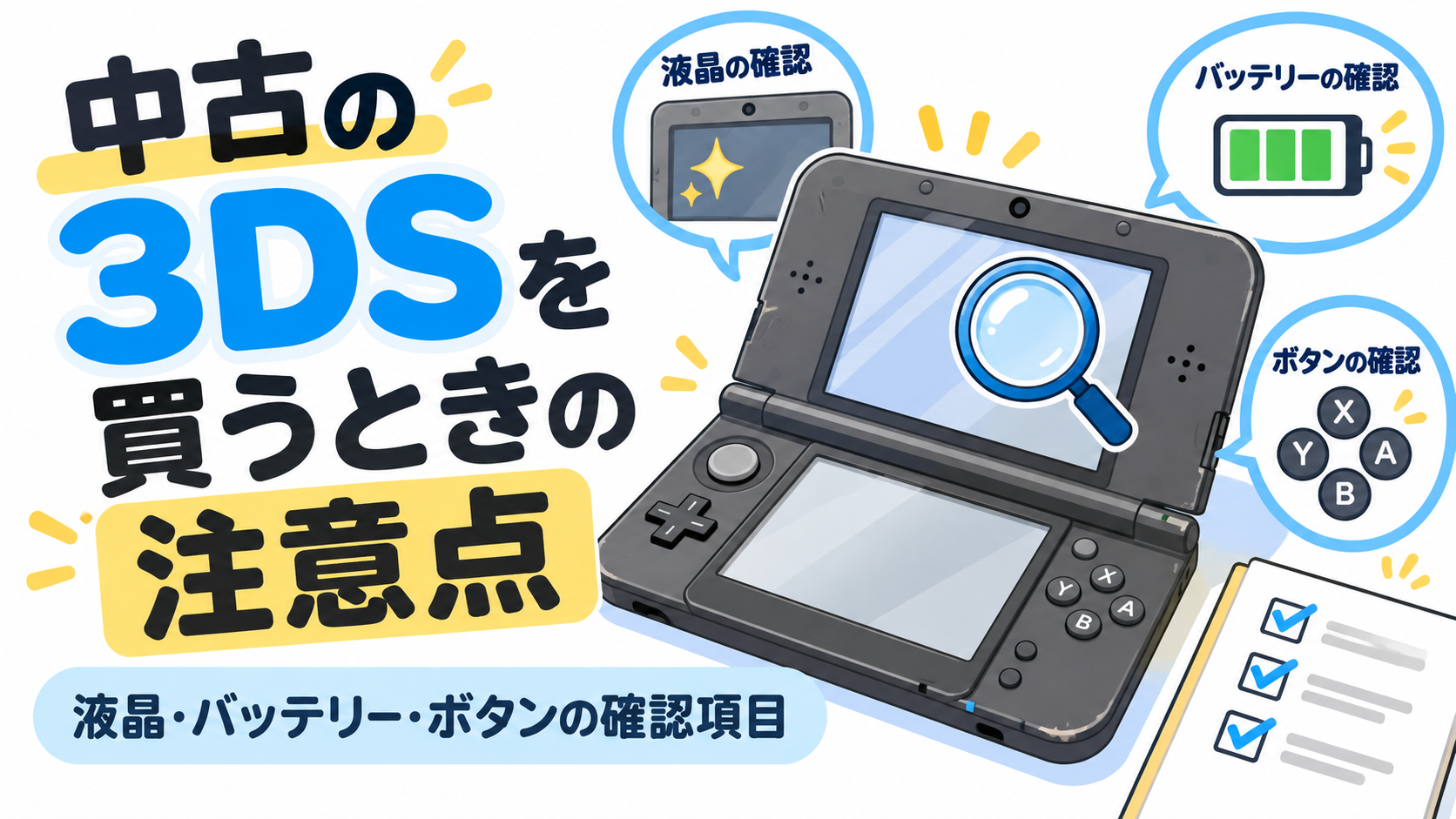 中古の3DSを買うときの注意点｜液晶・バッテリー・ボタンの確認項目